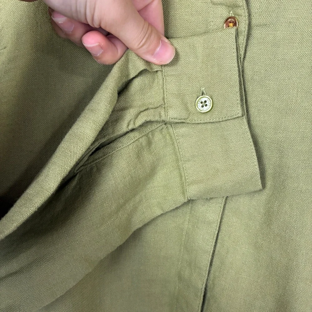 2025 Michael Michael Kors Womens Boxy Linen Blend Button Down Shirt Size L Green